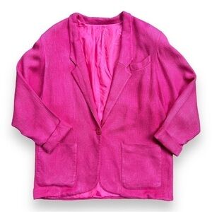 VINTAGE Hot Pink Tweed Oversized Padded Shoulder Blazer With Shoulder Pads | 14P